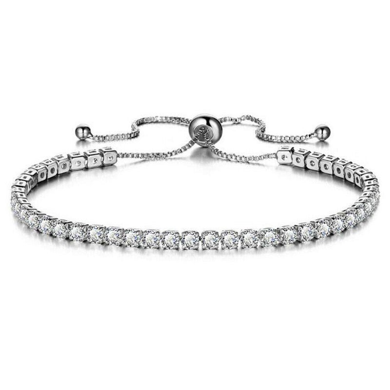 CiNily Adjustable Tennis Cubic Zirconia Bracelet for Women 14K Gold Plated Hypoallergenic Slider Bracelet Jewelry Gift (Adjustable bracelet-white) - Image 1